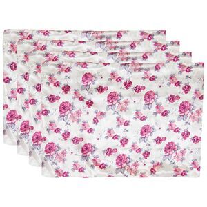 Satin Pillowcase in White with Pink Floral Print Standard Size, Set of 4